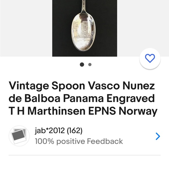 Vintage Vasco Nunez de Balboa Panama Spoon, engraved TH Marthinsen EPNS Norway - Picture 8 of 8